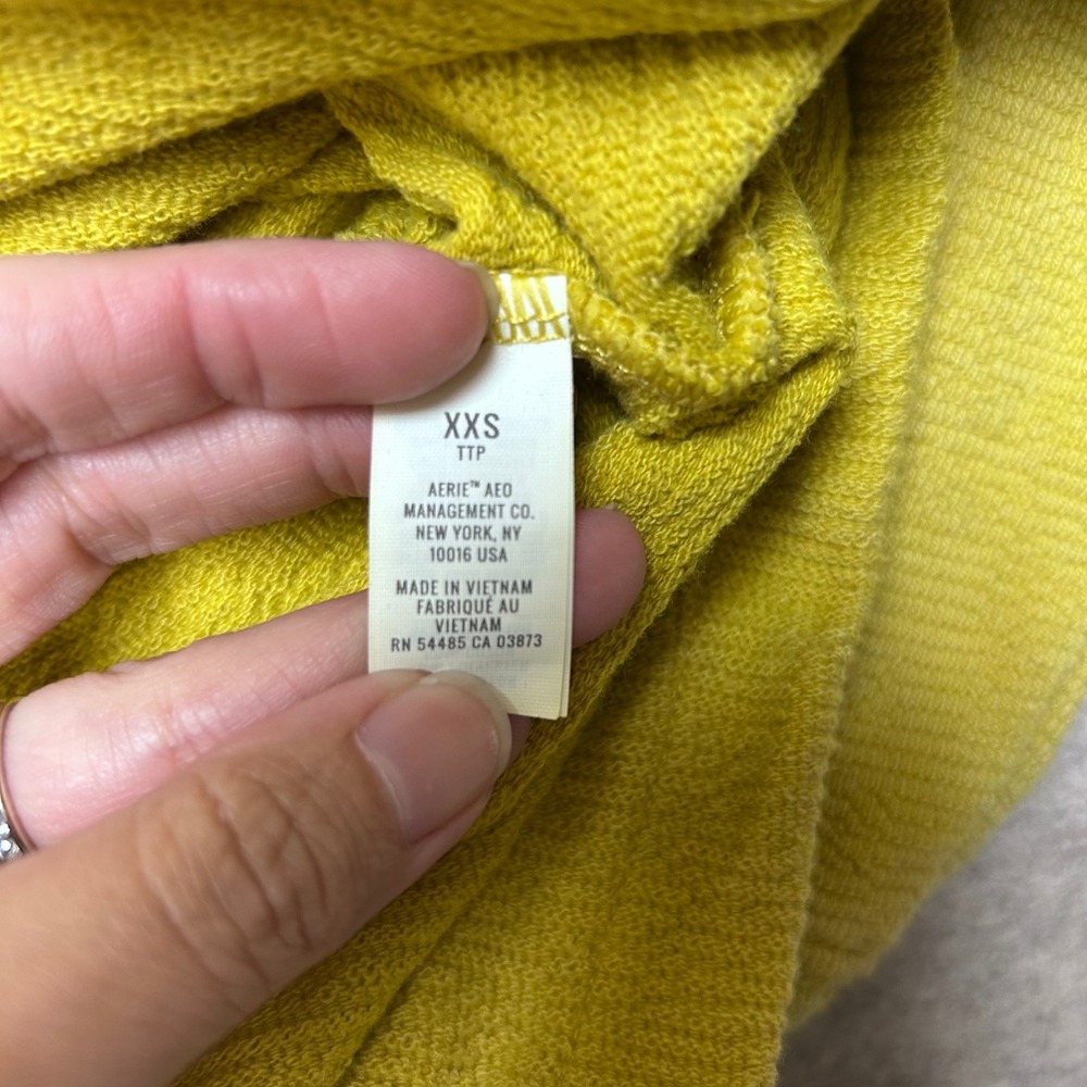 Aerie Womens XXS Oversized Sweatshirt Long Sleeve Textured Yellow Pullover - Picture 4 of 5
